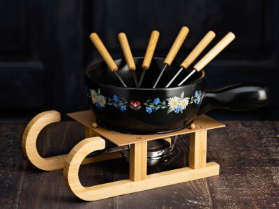 Fondueset Schlitten 9-teilig mit Tonpfanne